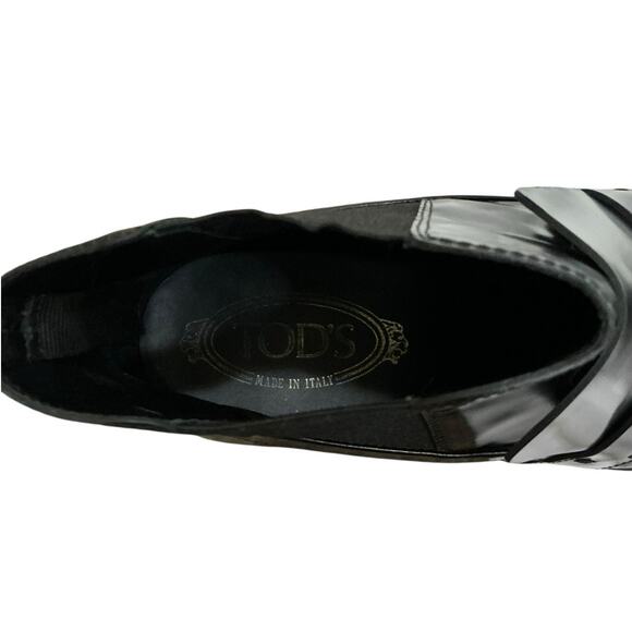 Tod’s Penny Loafer Ankle Boots Glossy Leather Black Chelsea Size 38 US 8 - Picture 10 of 11